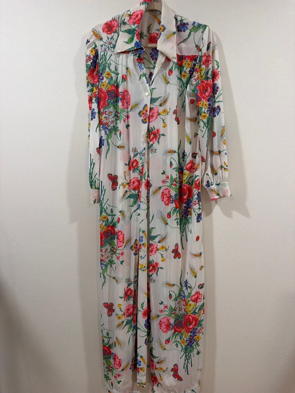 Vintage Loungewear Robe Kayser Day Dress cover up White Ivory Floral